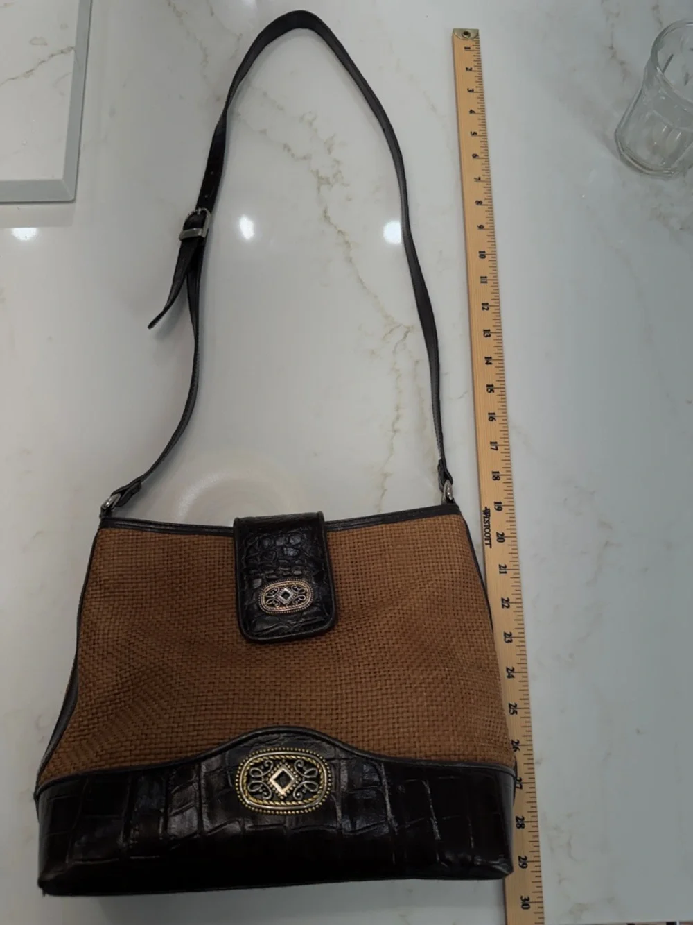 Straw & Croc Embossed Crossbody Bag - Picture 2 of 11